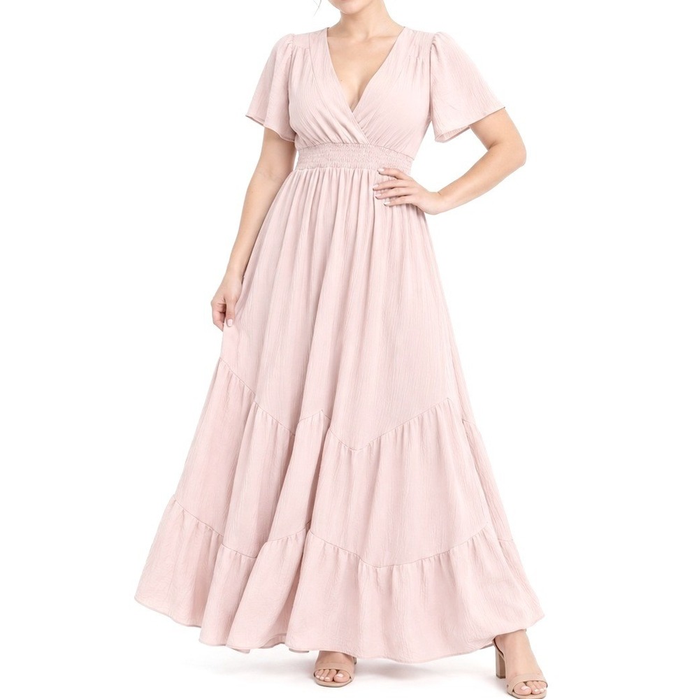 Baltic Born Delilah Dress Women XL Pink Maxi Smocked Textured Boho Maternity